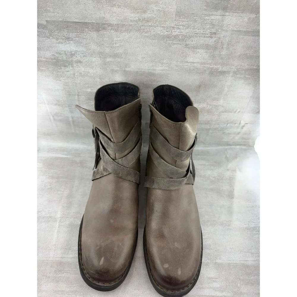 Born Women Taupe Leather Fringe Tassel Ankle Boots F72022 Size 11M